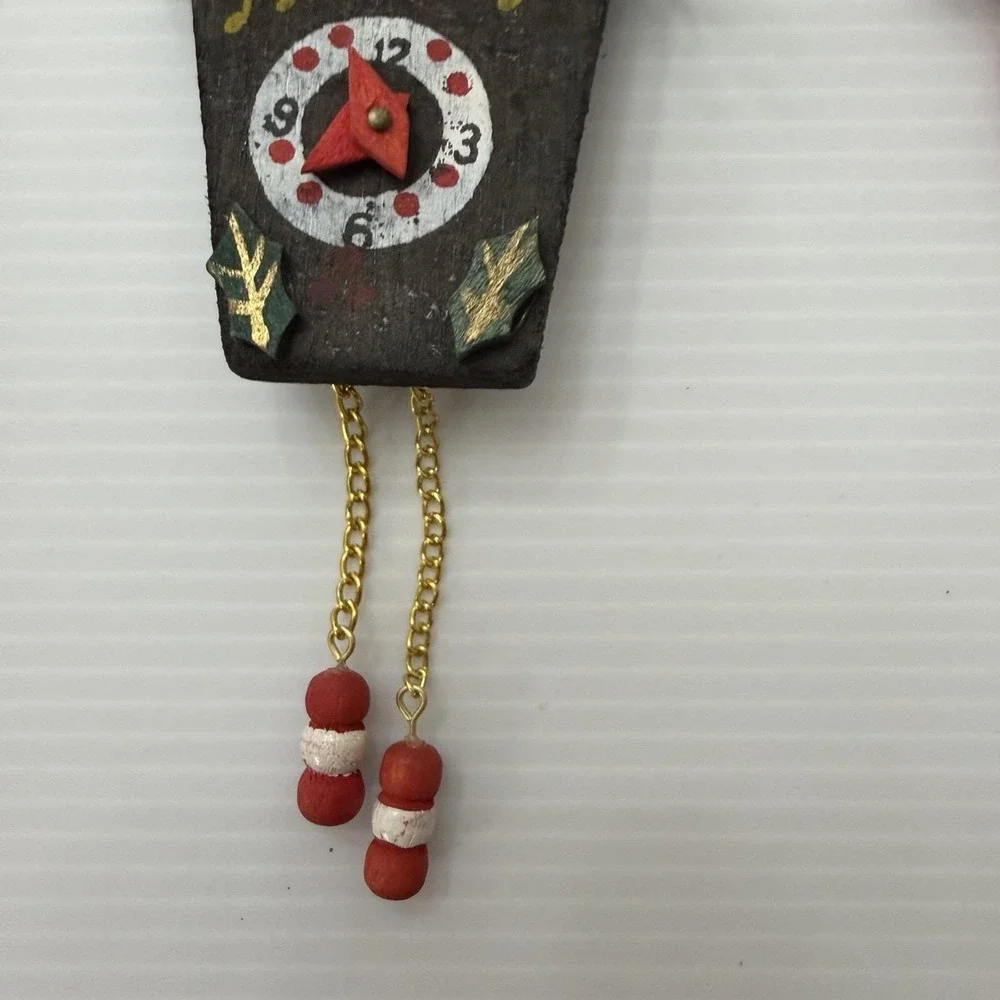 Vintage Wooden Cuckoo Clock Christmas Ornaments Lot Of 2 Hand Painted